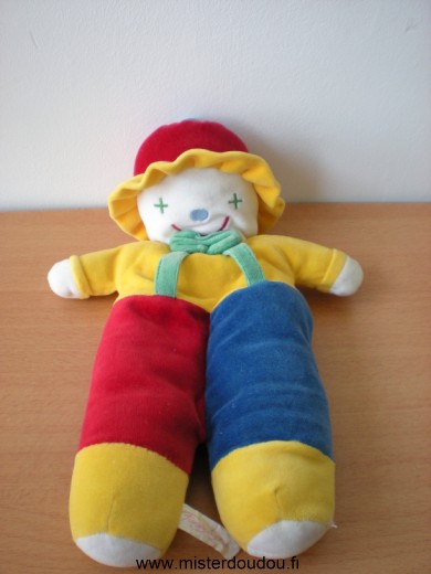 Doudou Clown Francoise saget Bleu jaune rouge vert 