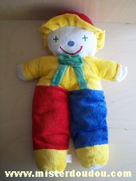 Doudou Clown Francoise saget Jaune bleu rouge vert 