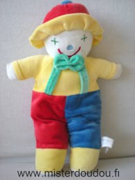 Doudou Clown Francoise saget Jaune bleu rouge vert 