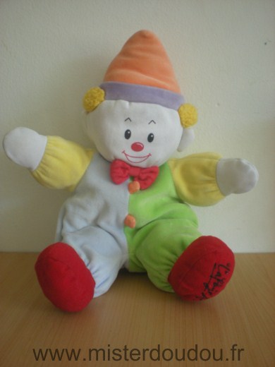 Doudou Clown Galeries lafayette Vert bleu jaune rouge 