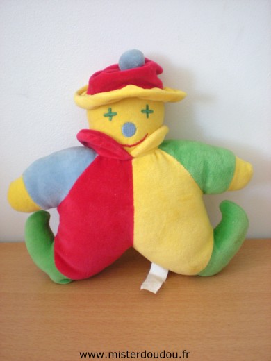 Doudou Clown Gd Rouge jaune vert bleu 