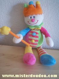 Doudou Clown Jollybaby Multicolore Prince ou roi avec un grelot dans le ventre