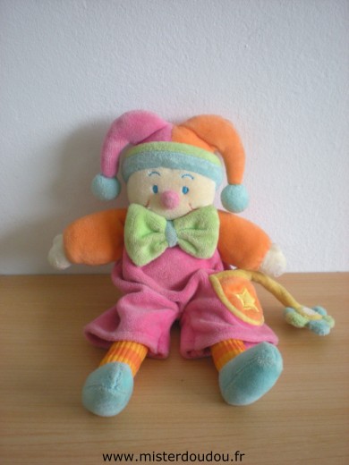 Doudou Clown Jollybaby Orange rose bleu vert 