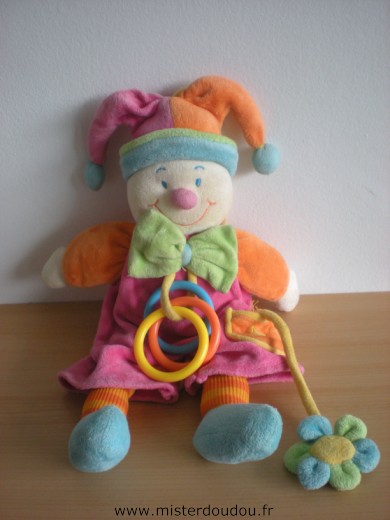 Doudou Clown Jollybaby Rose orange beu vert Musical