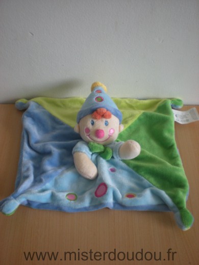 Doudou Clown Kiabi baby Bleu vert 