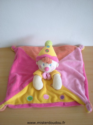 Doudou Clown Kiabi baby Rose jaune orange 