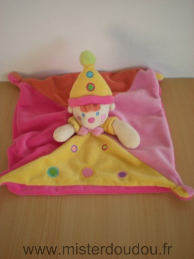 Doudou Clown Kiabi baby Rose orange jaune nicotoy 