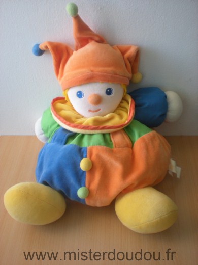 Doudou Clown Kissy Orange bleu vert 