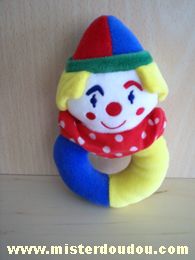 Doudou Clown - Marque non connue - Bleu jaune rouge vert Fait 