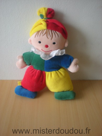 Doudou Clown Maxita Vert bleu rouge jaune 