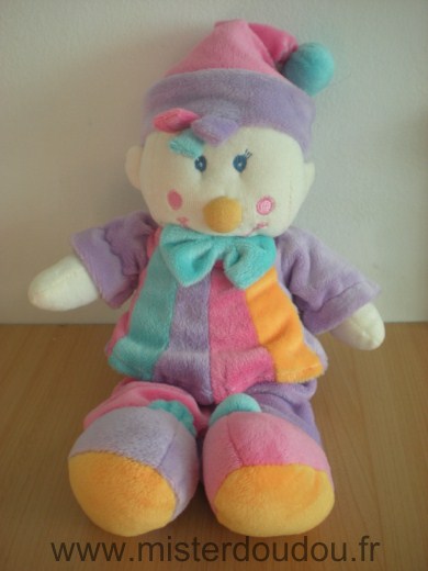 Doudou Clown Mgm Rose mauve bleu jaune 