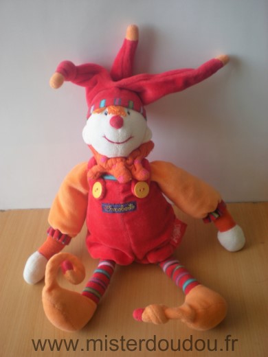 Doudou Clown Moulin roty Dragobert rouge orange 