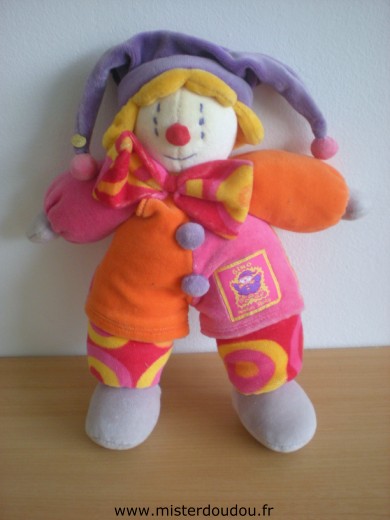 Doudou Clown Moulin roty Gino orange rose mauve 