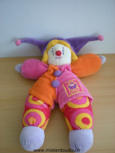 Doudou Clown Moulin roty Gino rose orange mauve 