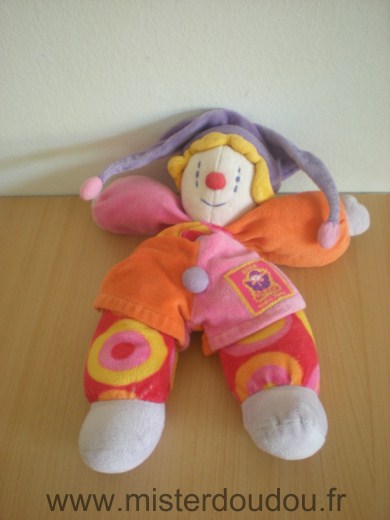 Doudou Clown Moulin roty Orange rose mauve 