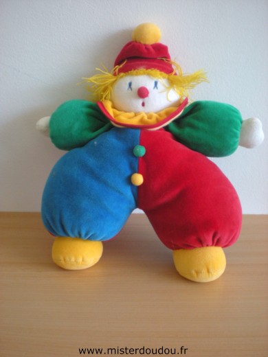 Doudou Clown Moulin roty Rouge vert bleu jaune 