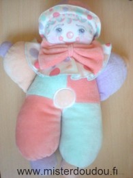 Doudou Clown Mundia Couleurs pastelles vert rose orange mauve 