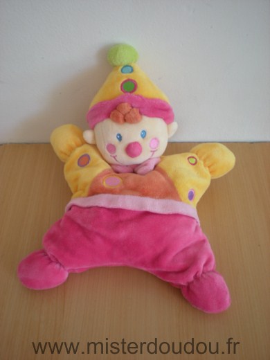 Doudou Clown Nicotoy Jaune rose orange 