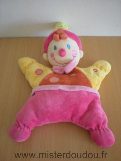 Doudou Clown Nicotoy Rose jaune rouge 