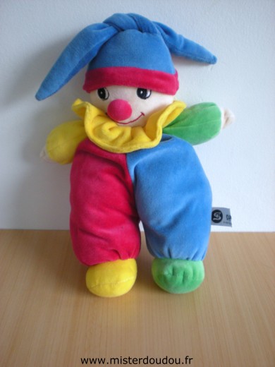 Doudou Clown Sandy Bleu rouge jaune vert 