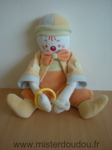 Doudou Clown Sucre d orge Orange anneau jaune 