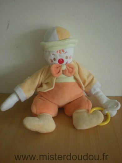 Doudou Clown Sucre d orge Orange jaune anneau jaune 