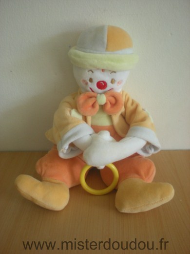 Doudou Clown Sucre d orge Orange vert anneau jaune 