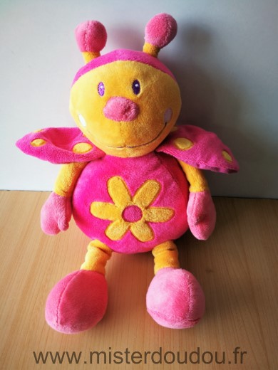 Doudou Coccinelle Babyclub Rose jaune fleur 