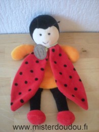 Doudou Coccinelle Doudou et compagnie Orange rouge points noirs col vert 