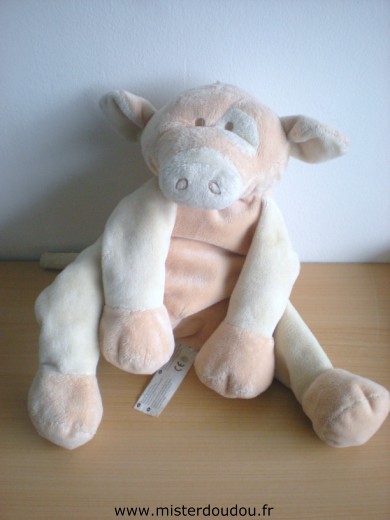 Doudou Cochon Animal alley Ecru rose saumon 