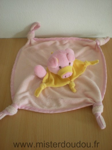 Doudou Cochon Babou Rose jaune 