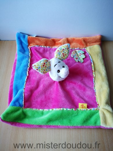 Doudou Cochon Disney Porcinet rose feuille bord vert bleu orange jaune 