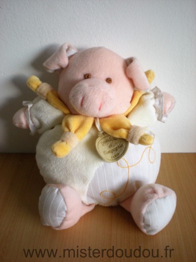 Doudou Cochon Doudou et compagnie Jaune blanc 