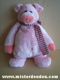 Doudou Cochon Lascar Rose écharpe rayée rose gris 