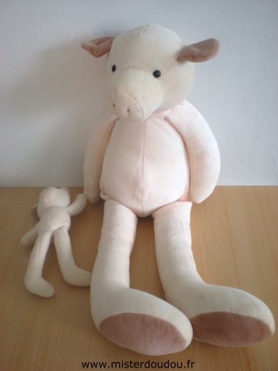 Doudou Cochon Moulin roty Rose avec bébé cochon rose 