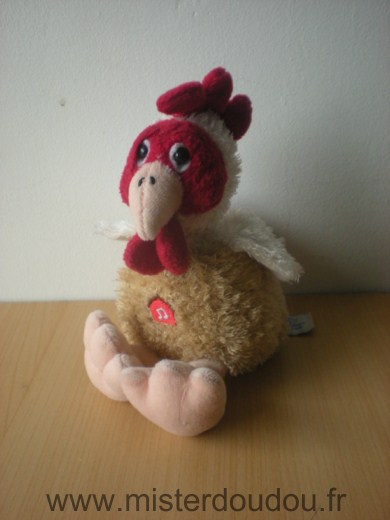 Doudou Coq Gipsy Beige blanc rouge La boite sonore ne fonctionne plus