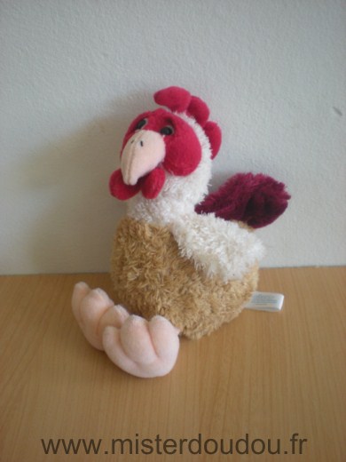 Doudou Coq Gipsy Beige blanc rouge 