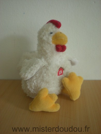 Doudou Coq Gipsy Blanc crete rouge pattes jaunes Attention boite sonore en panne