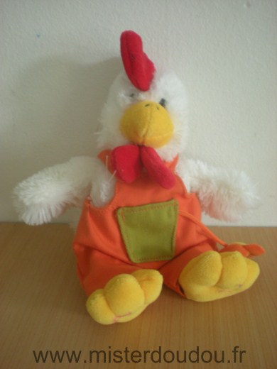 Doudou Coq Gipsy Blanc salopette orange 