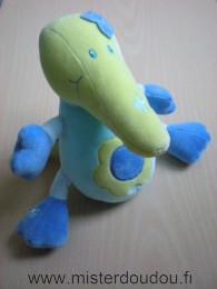 Doudou Crocodile Baby sun Bleu vert  fleur bleue 