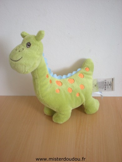 Doudou Dinosaure H et m Vert points orange 