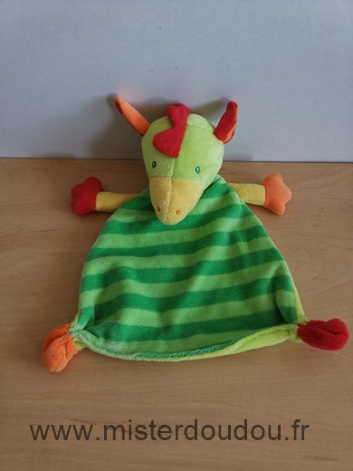 Doudou Dragon Baby sun Vert jaune rouge 