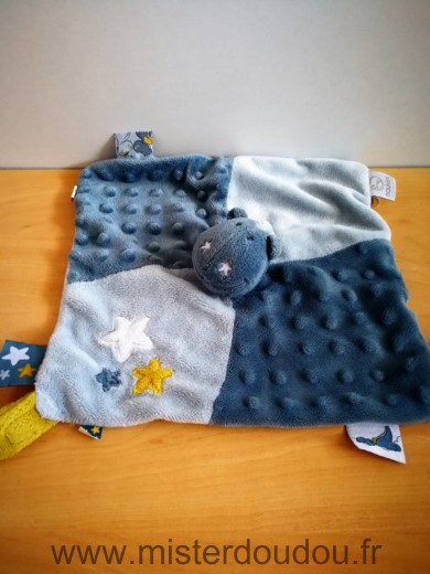 Doudou Dragon Noukie s Bleu etoiles attache tetine 