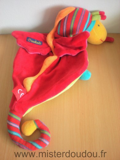 Doudou Dragon Moulin roty Dragobert rouge vert rayures 