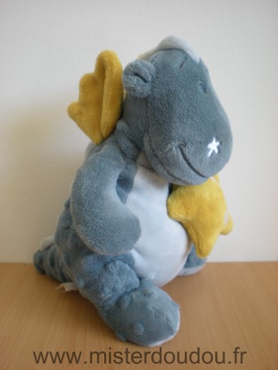 Doudou Dragon Noukie s Bleu jaune etoile jaune 