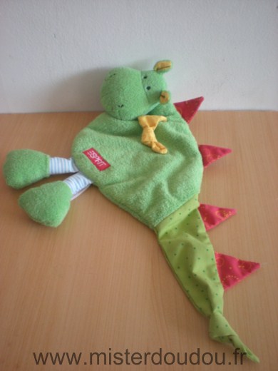 Doudou Dragon Esprit Vert rouge jaune 