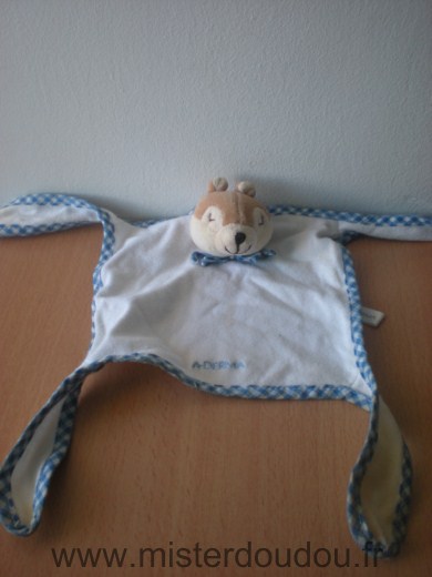 Doudou Ecureuil A derma Blanc bordure bleue 