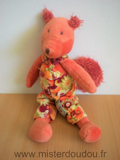 Doudou Ecureuil Moulin roty Arsene orange salopette fleurs la grande famille 