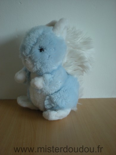 Doudou Ecureuil Nounours Peluche bleu blanc 