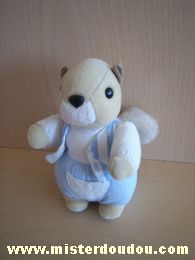 Doudou Ecureuil Tartine et chocolat Bleu blanc beige 